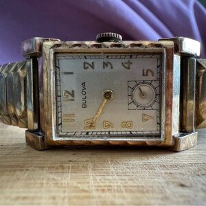 Vintage 1930s/1940s 10k GF Bulova Two-Tone Rectangular Watch & Speidel Band